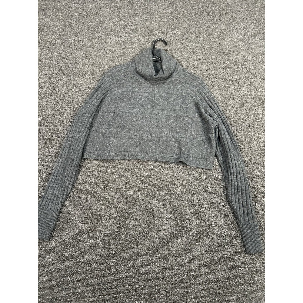 AllSaints Cable Knit Cropped Wool Alpaca Sweater Gray Women's Medium Preppy